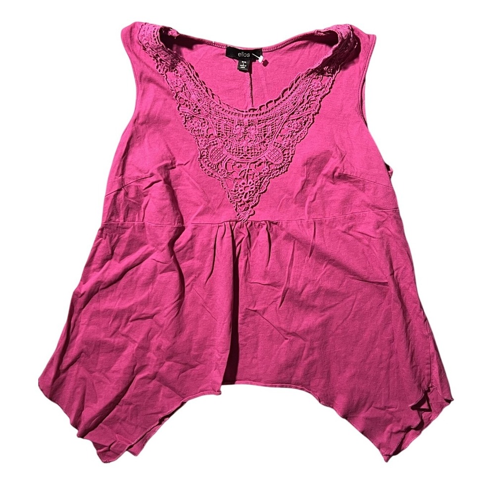 ellos Women's Pink‎ Crochet V-Neck Sleeveless Handkerchief Hem Tunic Top Size L